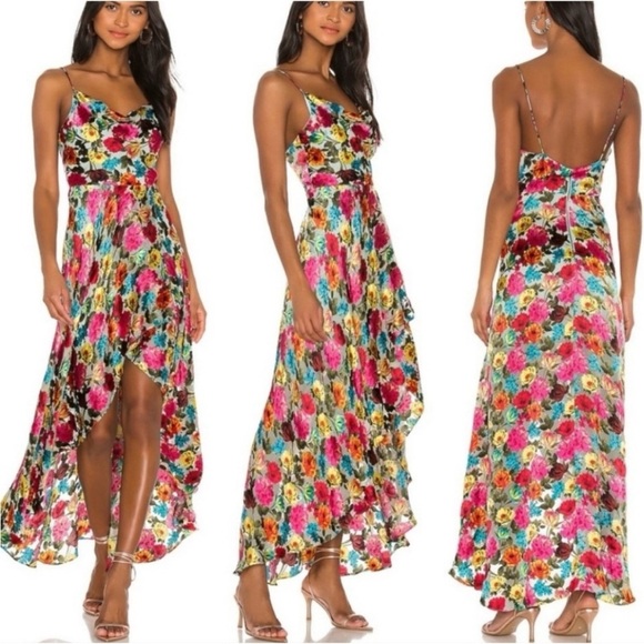 Alice + Olivia Silk Blend Christina Floral Hi Low Maxi Dress sz: 12 Just Bloom - Picture 2 of 6